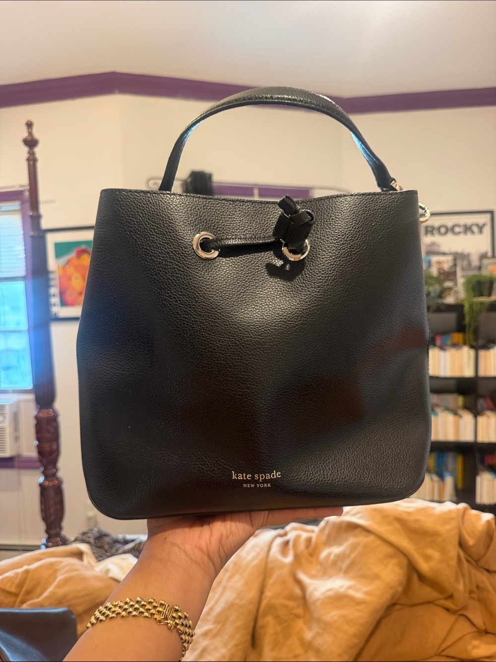 kate spade Black Pebbled Leather Shoulder Bag with Top Handle